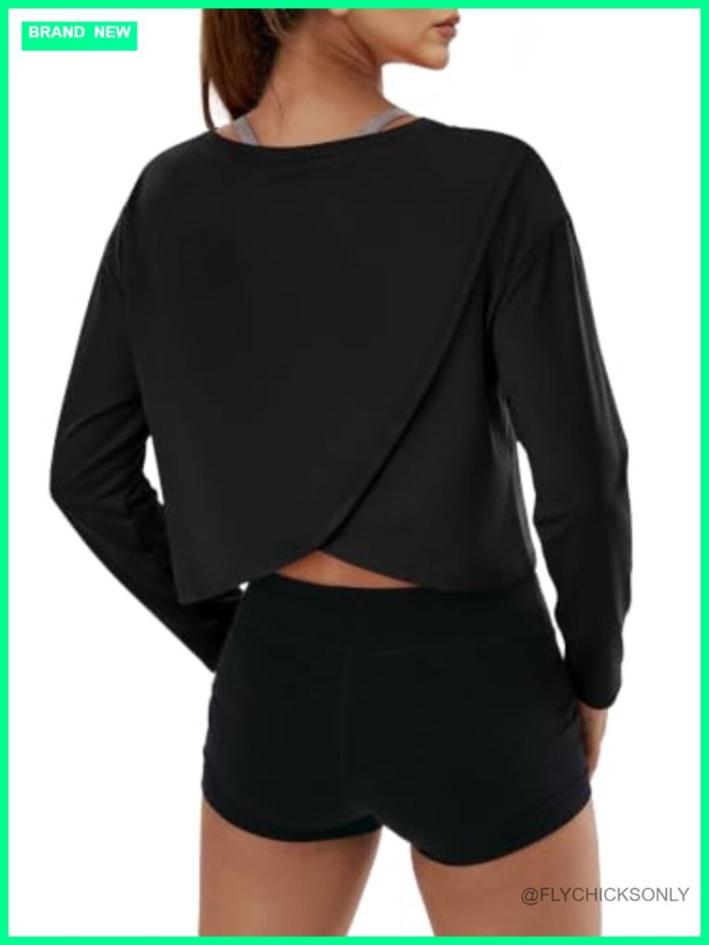 Women's Oversized Crop Top Long Sleeve Workout Shirt UPF 50+ Open Back Active